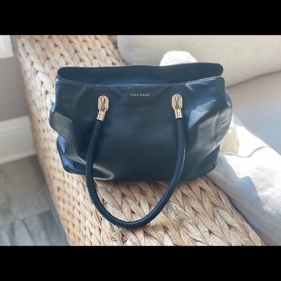 Cole Haan Handbags - Cole Haan Braided Handle Black Leather Tote